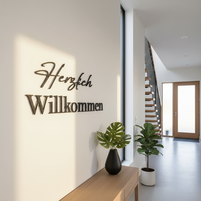 Herzlich Willkommen – Schriftzug aus Holz