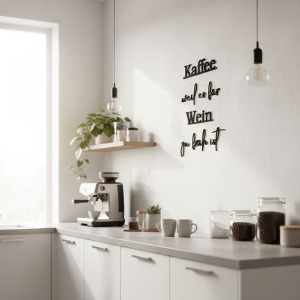 Kaffee, weil es für Wein zu früh ist – witzige Wanddeko für Küche, Esszimmer & Hausbar   Schwarz / S-50 cm x 40 cm  Kraftélia    Wanddeko