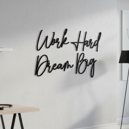 Work Hard Dream Big – motivierende Wanddeko für Büro, Arbeitszimmer & Jugendzimmer   Schwarz / S-18 cm x 28 cm  Kraftélia    Wanddeko