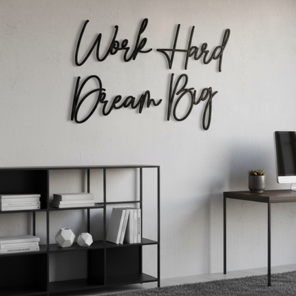 Work Hard Dream Big – motivierende Wanddeko für Büro, Arbeitszimmer & Jugendzimmer   Schwarz / S-18 cm x 28 cm  Kraftélia    Wanddeko