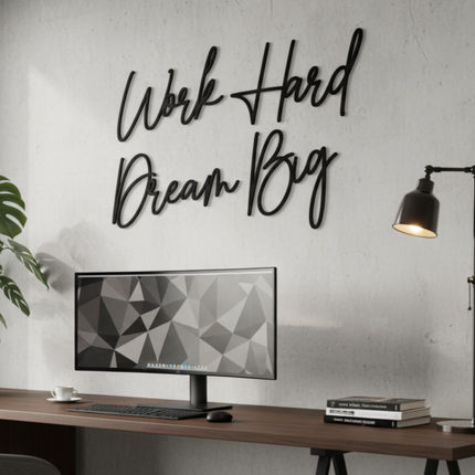 Work Hard Dream Big – motivierende Wanddeko für Büro, Arbeitszimmer & Jugendzimmer   Schwarz / S-18 cm x 28 cm  Kraftélia    Wanddeko