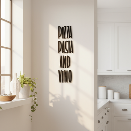 Pizza Pasta and Vino – dekorative Wanddeko für Küche, Esszimmer & Hausbar   Schwarz / S - 43 cm x 12 cm  Kraftélia    Wanddeko