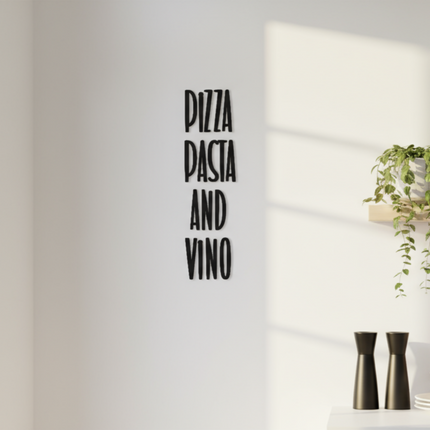 Pizza Pasta and Vino – dekorative Wanddeko für Küche, Esszimmer & Hausbar   Schwarz / S - 43 cm x 12 cm  Kraftélia    Wanddeko