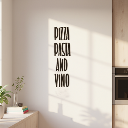 Pizza Pasta and Vino – dekorative Wanddeko für Küche, Esszimmer & Hausbar   Schwarz / S - 43 cm x 12 cm  Kraftélia    Wanddeko