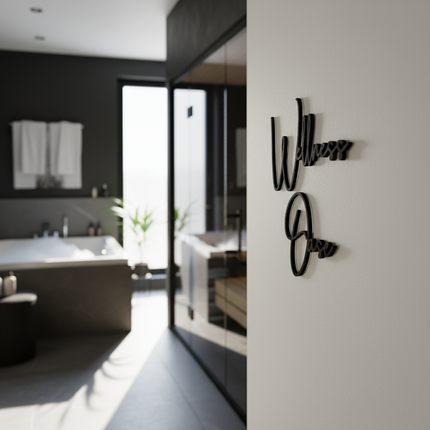 Wellness Oase – Holzschriftzug