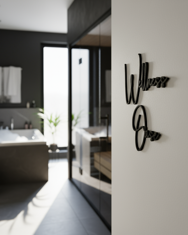 Wellness Oase – Holzschriftzug