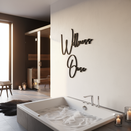 Wellness Oase – Holzschriftzug