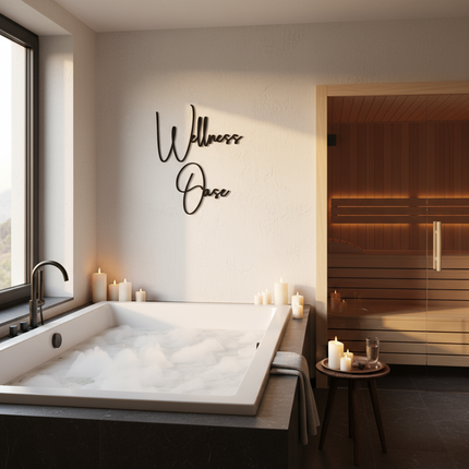 Wellness Oase – Holzschriftzug