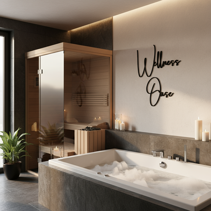 Wellness Oase – Holzschriftzug
