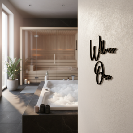 Wellness Oase – Holzschriftzug