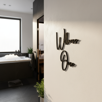 Wellness Oase – Holzschriftzug