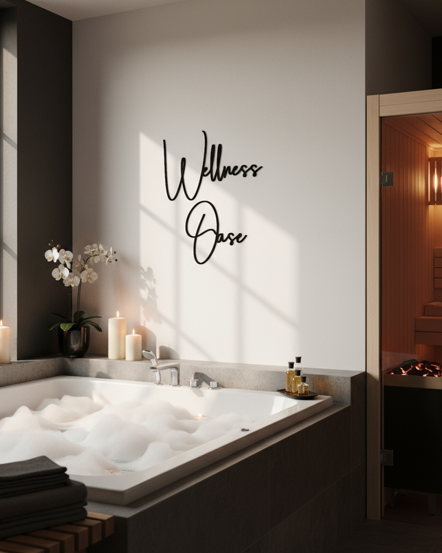 Wellness Oase – Holzschriftzug